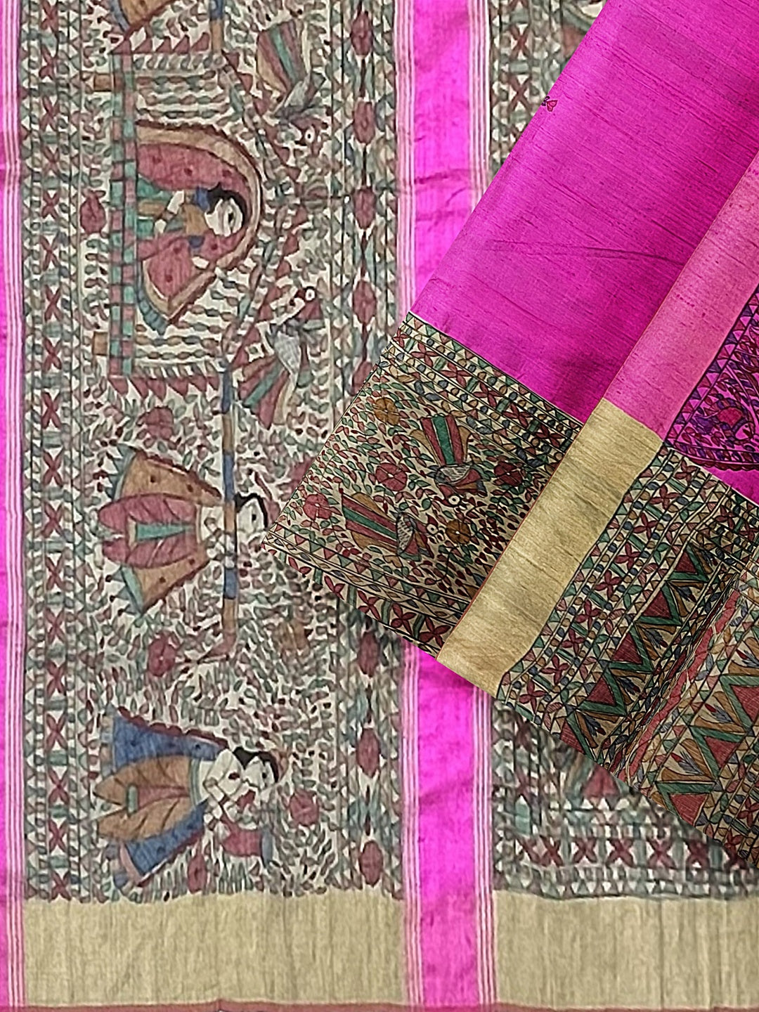 Hand-Woven Half-and-Half Madhubani Saree